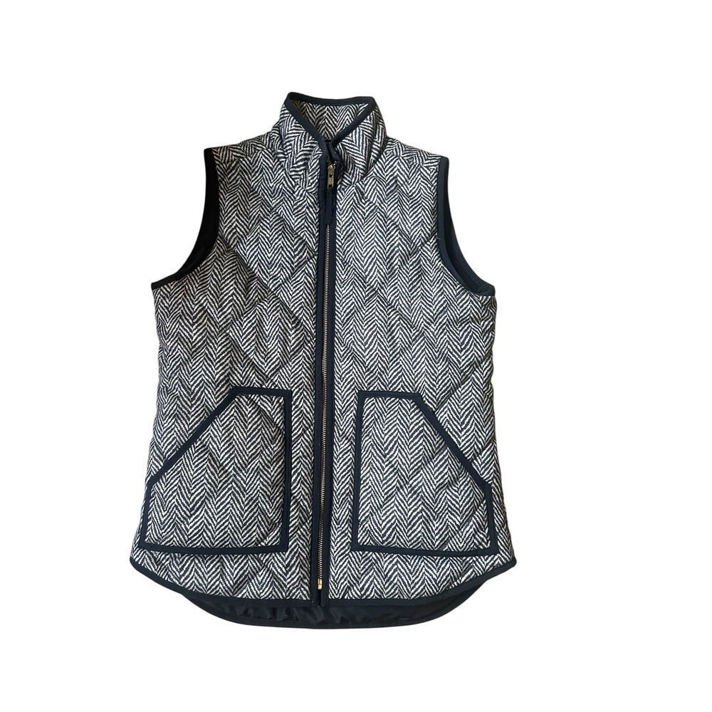 J Crew Herringbone Quilted Puffer‎ Vest Womens XXS Sleeveless Black Beige
